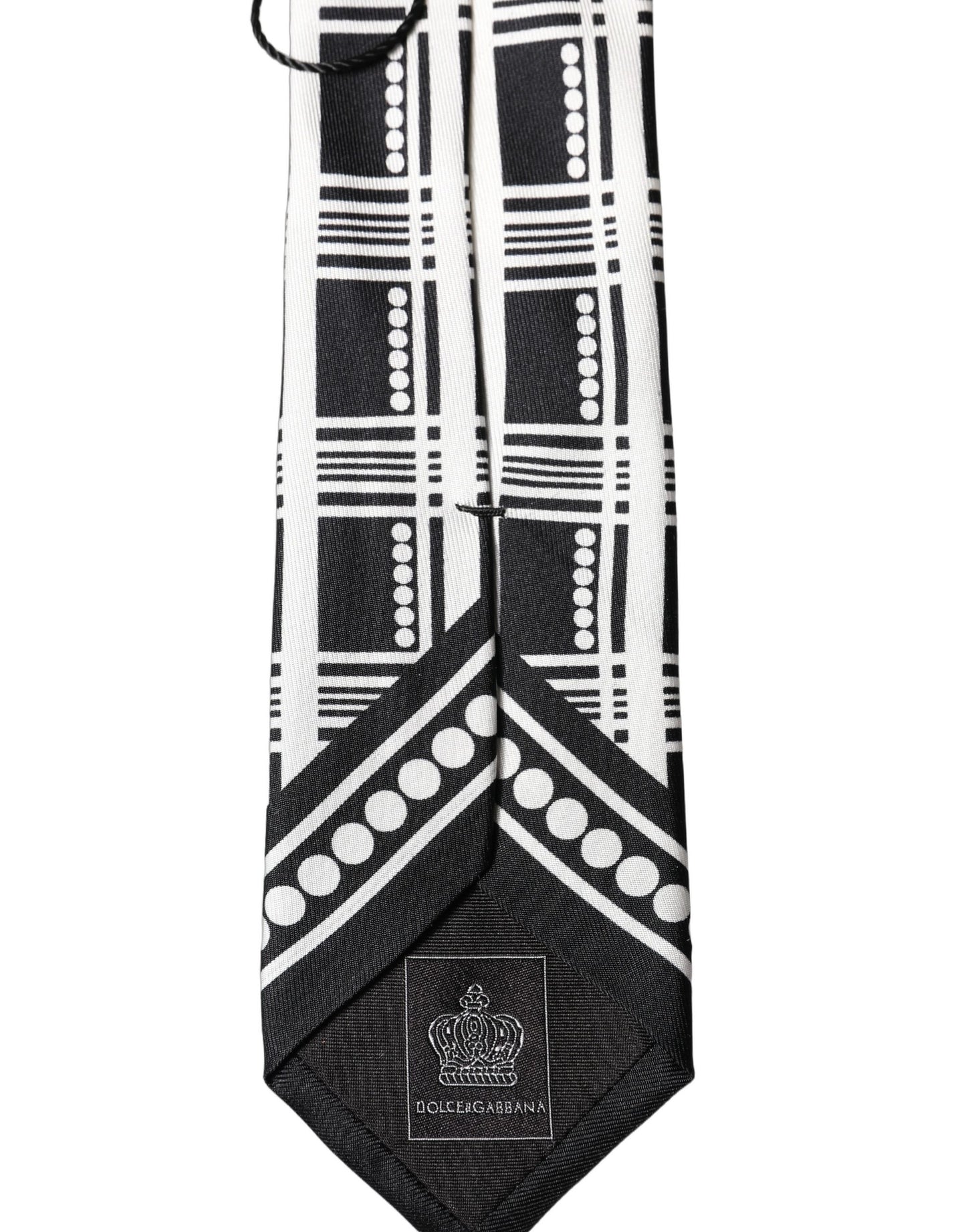 Corbata de seda ajustable Dolce & Gabbana blanca y negra con estampado abstracto para hombre