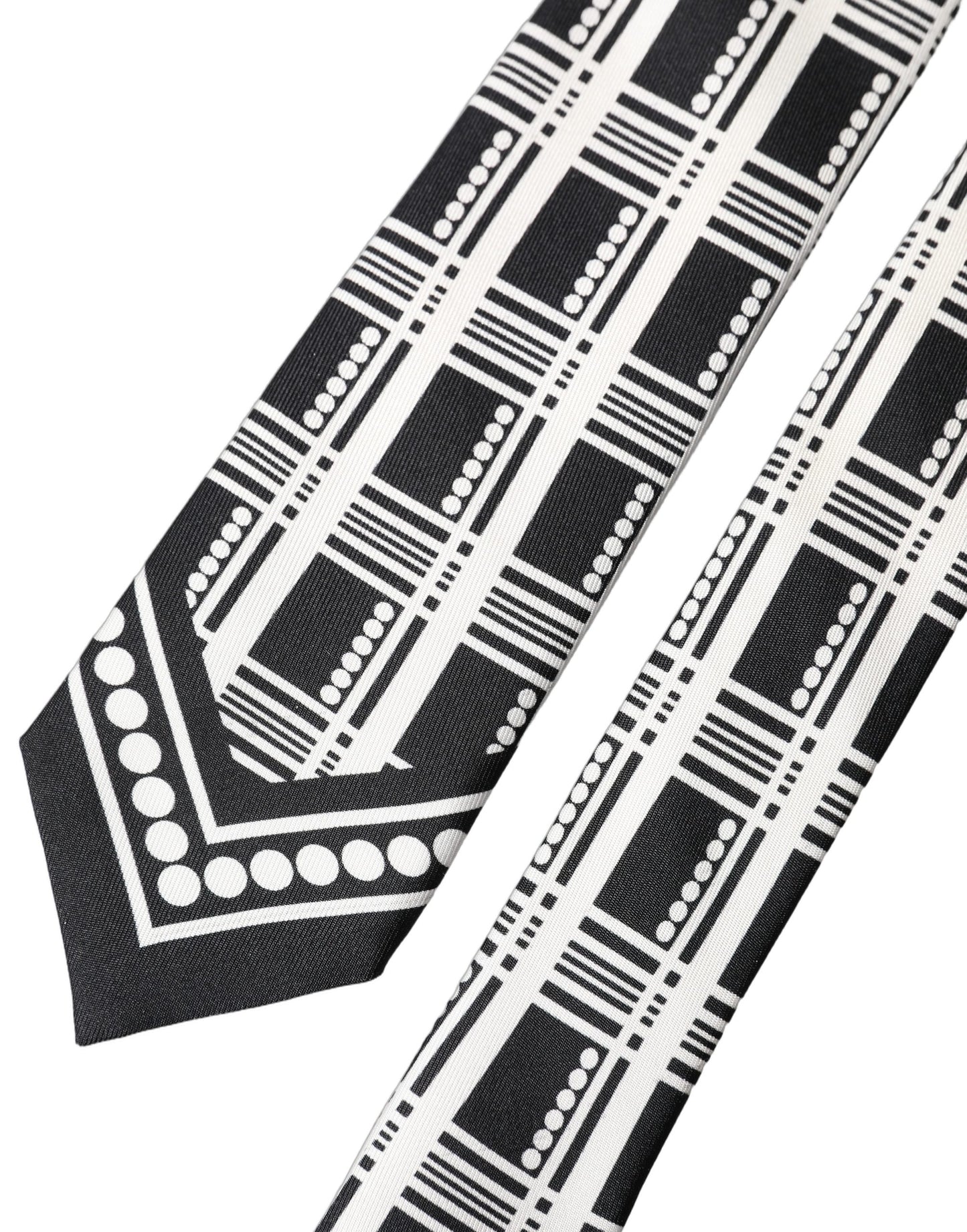 Corbata de seda ajustable Dolce & Gabbana blanca y negra con estampado abstracto para hombre