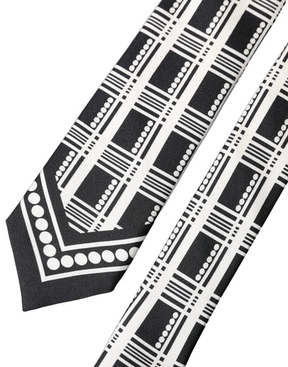 Corbata de seda ajustable Dolce & Gabbana blanca y negra con estampado abstracto para hombre