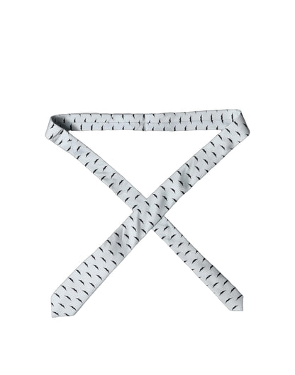 Cravate ajustable en soie fantaisie motif moustache gris clair Dolce & Gabbana