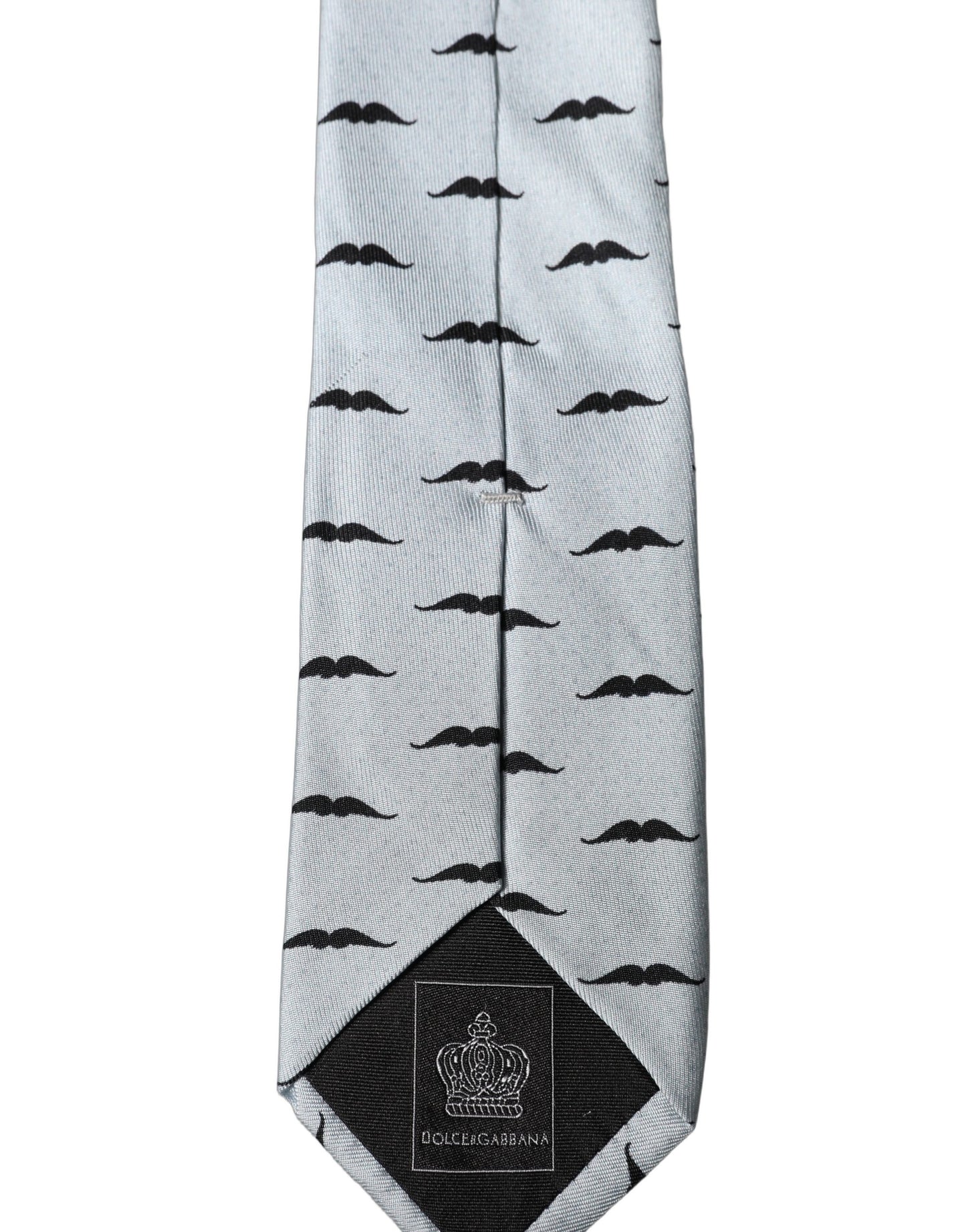 Cravate ajustable en soie fantaisie motif moustache gris clair Dolce & Gabbana