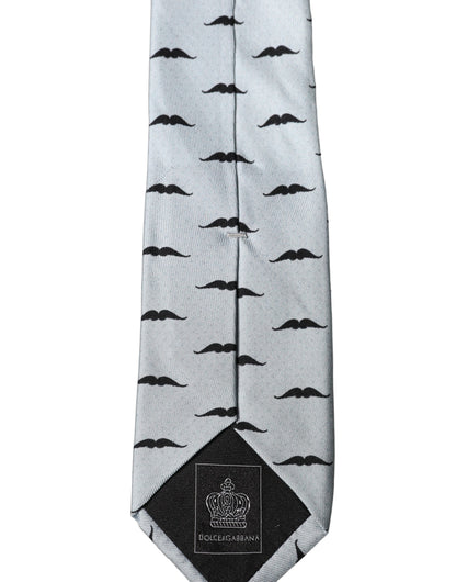 Cravate ajustable en soie fantaisie motif moustache gris clair Dolce & Gabbana