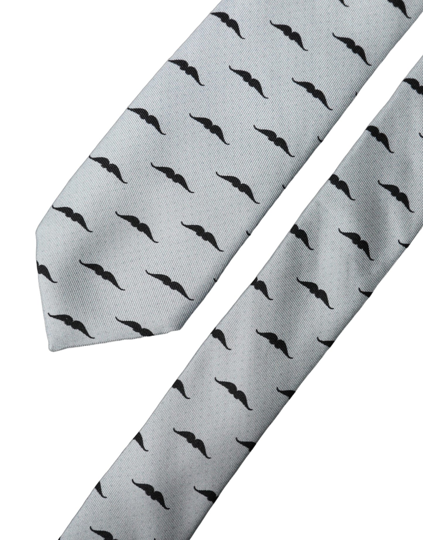 Cravate ajustable en soie fantaisie motif moustache gris clair Dolce & Gabbana