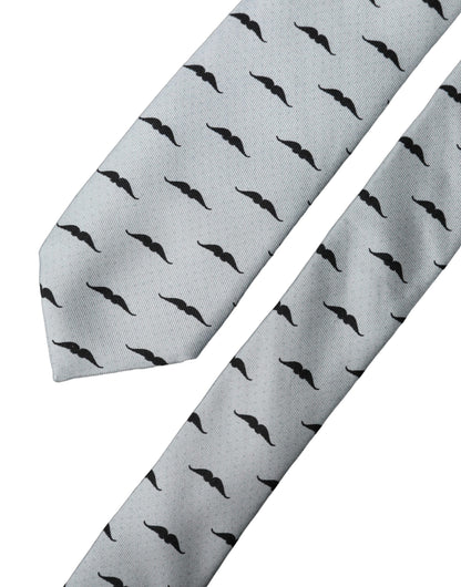 Cravate ajustable en soie fantaisie motif moustache gris clair Dolce & Gabbana