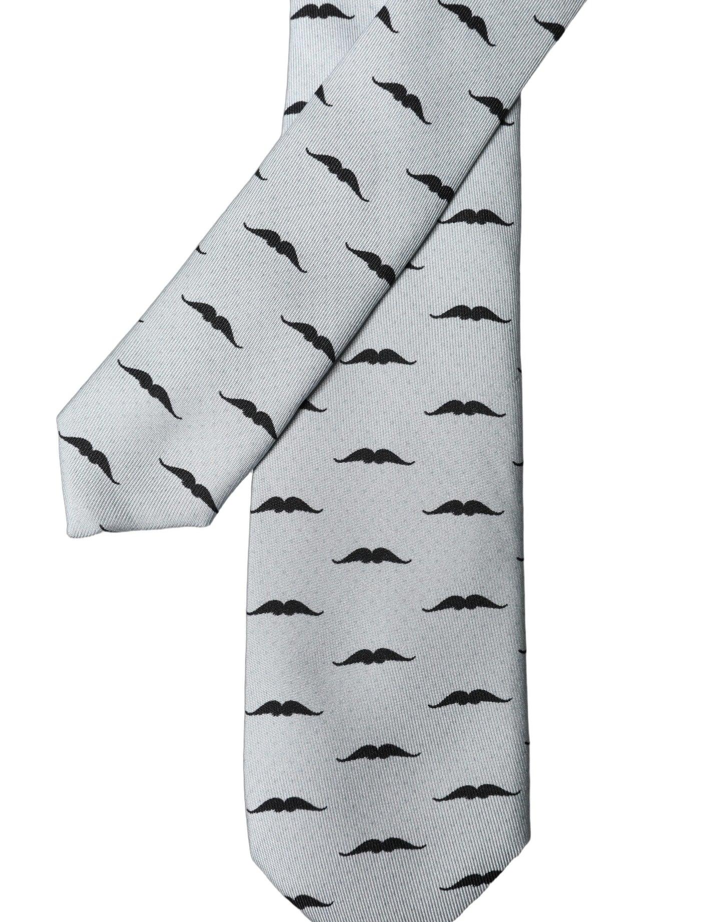 Cravate ajustable en soie fantaisie motif moustache gris clair Dolce & Gabbana