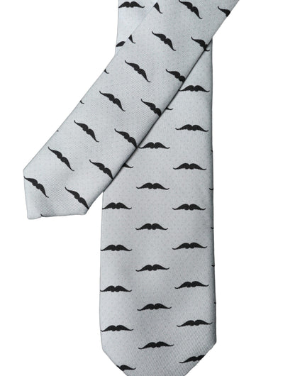 Cravate ajustable en soie fantaisie motif moustache gris clair Dolce & Gabbana