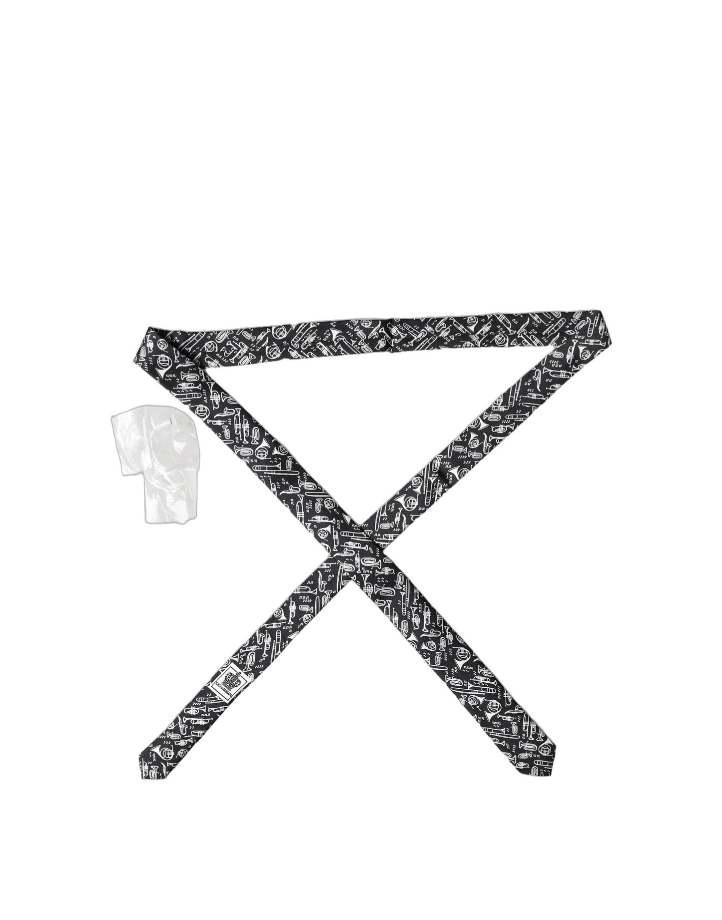 Cravate ajustable en soie imprimée trompette noire Dolce & Gabbana pour homme