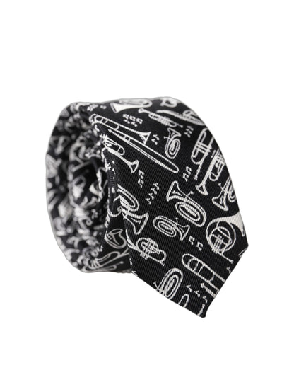 Cravate ajustable en soie imprimée trompette noire Dolce & Gabbana pour homme