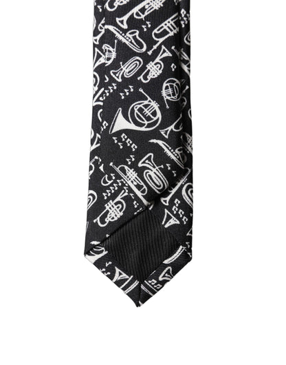 Cravate ajustable en soie imprimée trompette noire Dolce & Gabbana pour homme