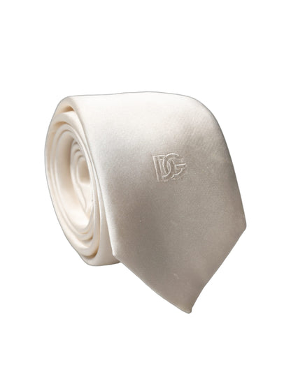 Corbata de seda Dolce & Gabbana Off White DG Embroidery ajustable para hombre