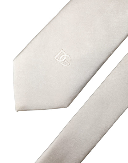 Corbata de seda Dolce & Gabbana Off White DG Embroidery ajustable para hombre