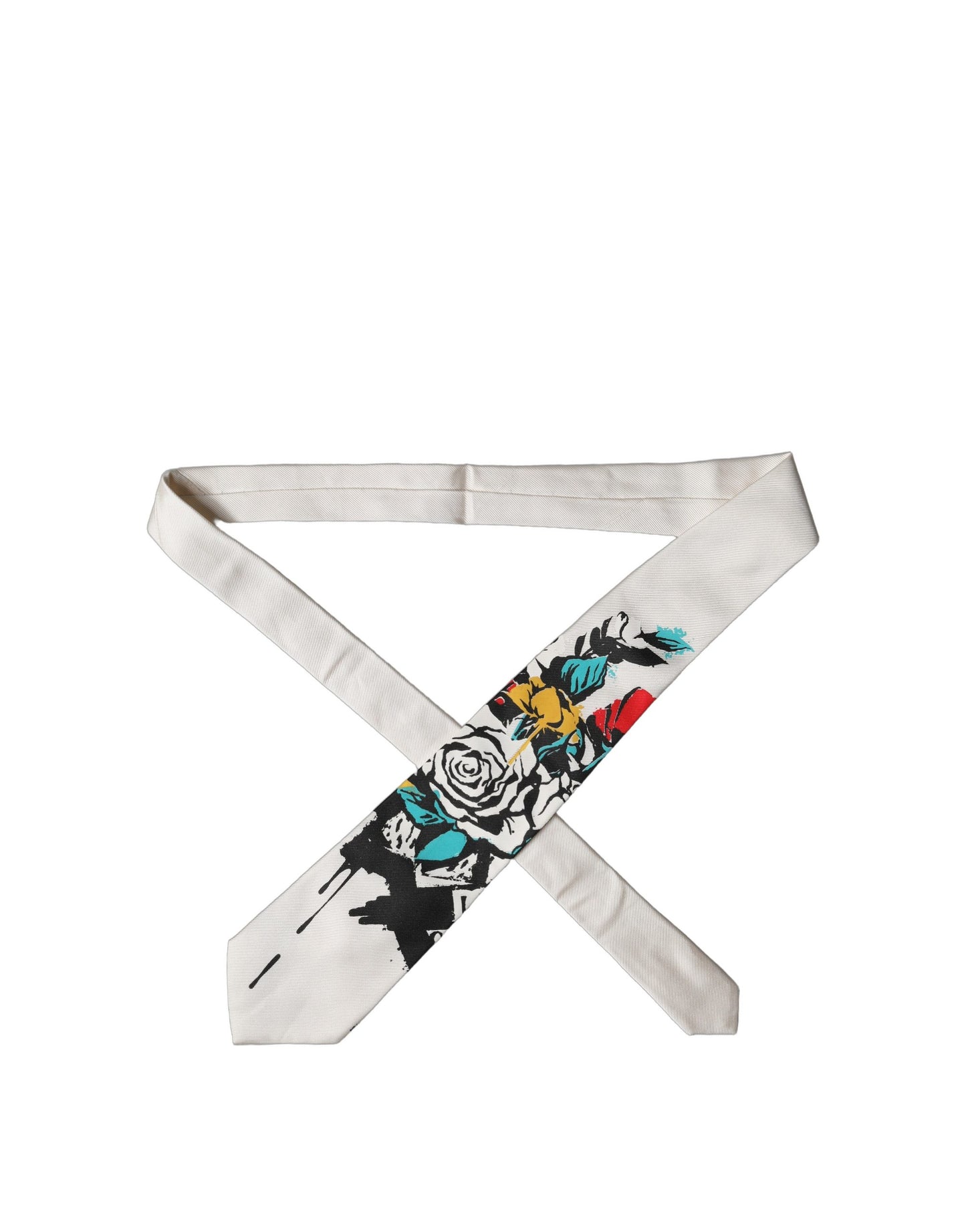 Corbata ajustable de seda con estampado floral White Tattoo de Dolce & Gabbana para hombre