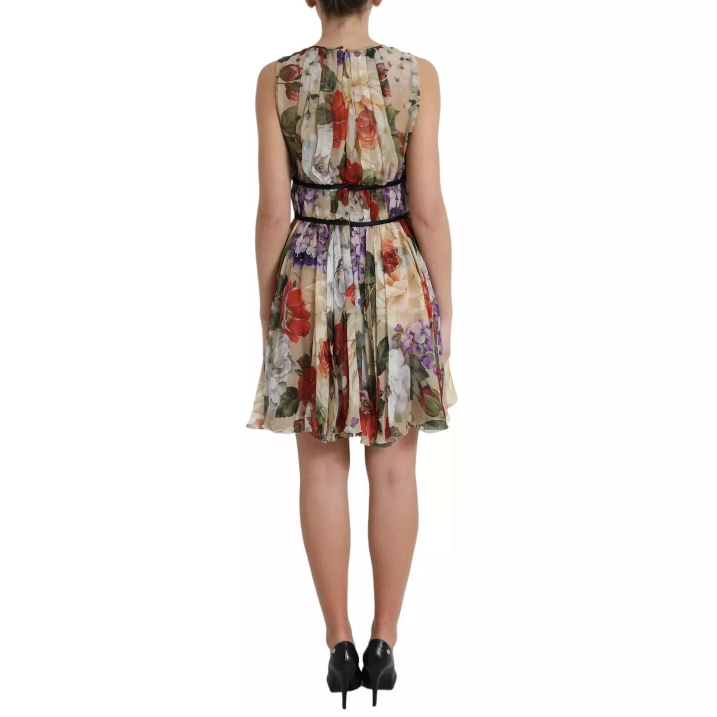 Robe trapèze courte sans manches Dolce & Gabbana beige à motif floral