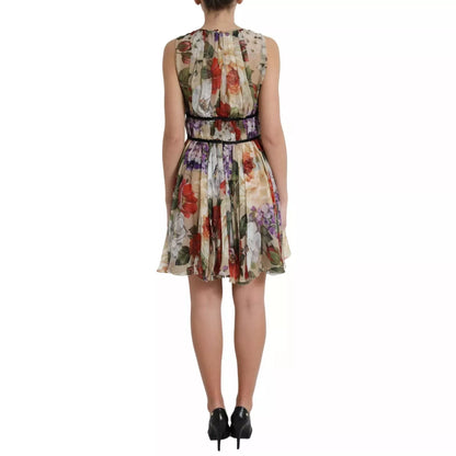 Robe trapèze courte sans manches Dolce & Gabbana beige à motif floral