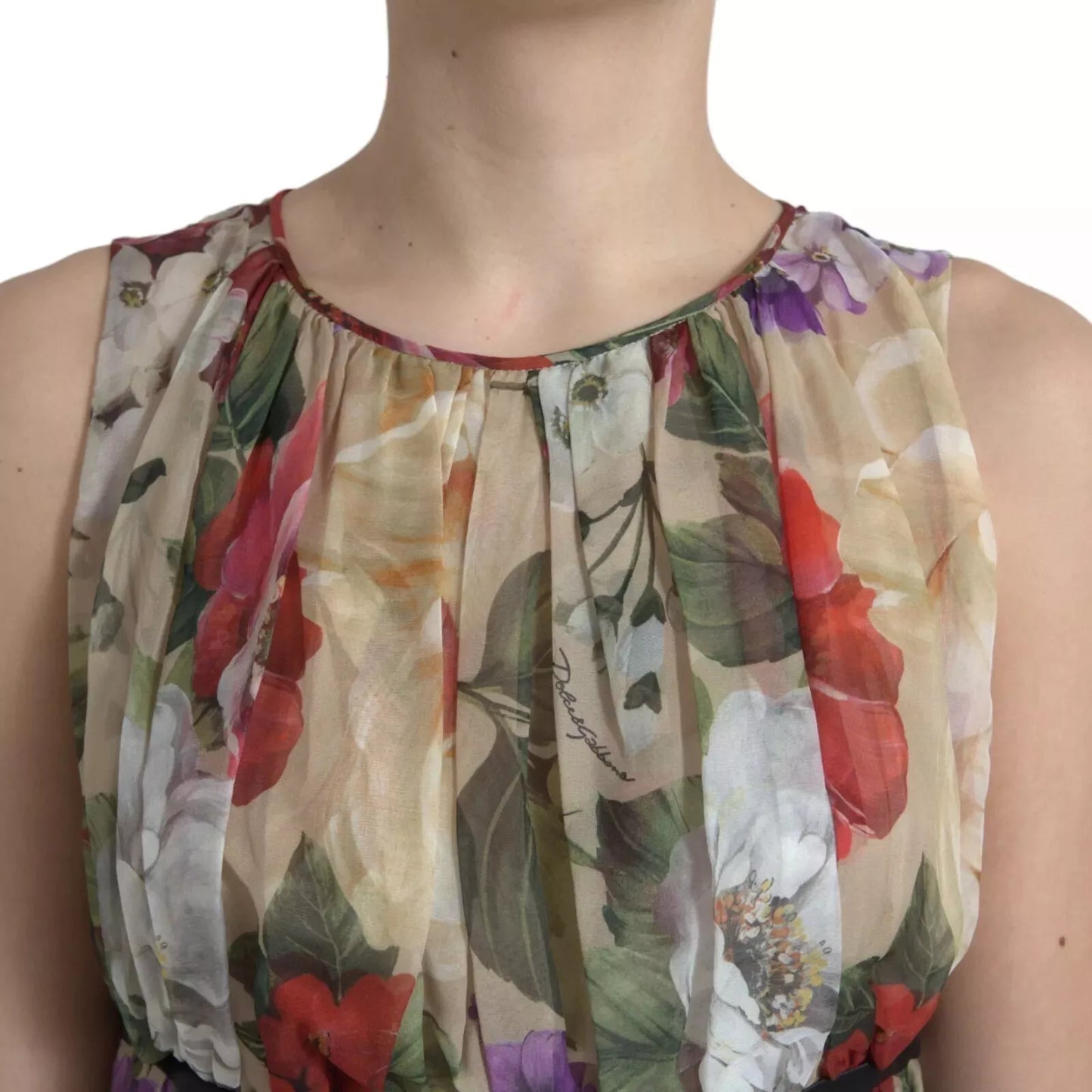Robe trapèze courte sans manches Dolce & Gabbana beige à motif floral