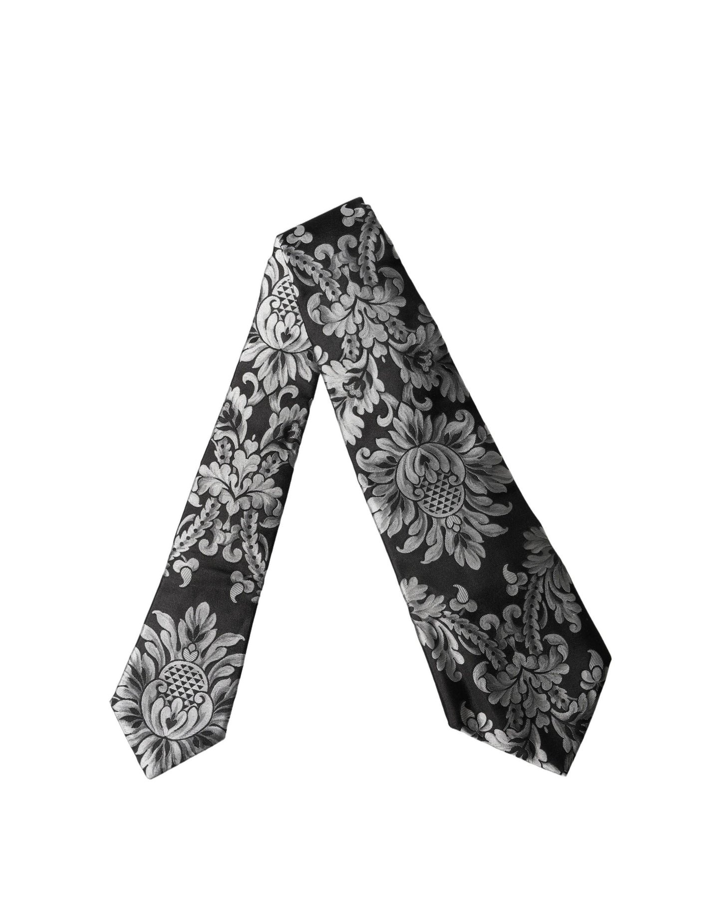 Corbata de seda floral negra plateada ajustable para mujer Dolce & Gabbana
