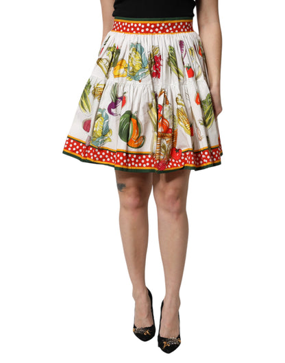 Mini-jupe courte en popeline imprimée végétale multicolore Dolce & Gabbana