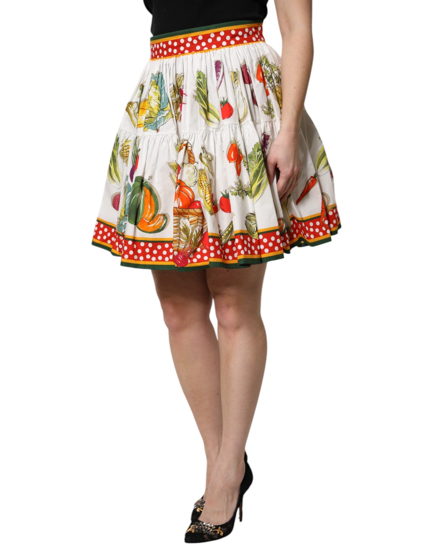 Mini-jupe courte en popeline imprimée végétale multicolore Dolce & Gabbana