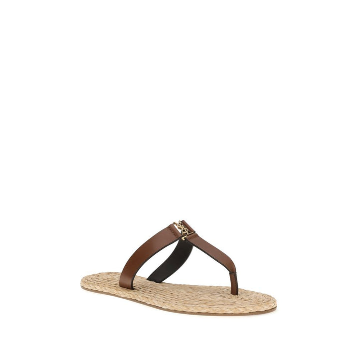 Sandales plates Saint Laurent en cuir de veau marron Bos Taurus