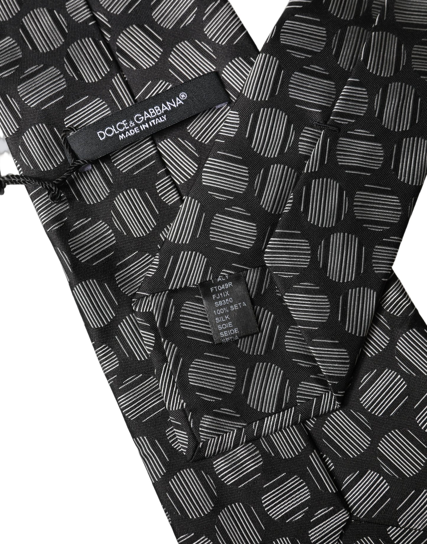 Corbata de seda ajustable Dolce & Gabbana blanco y negro con estampado geométrico para mujer