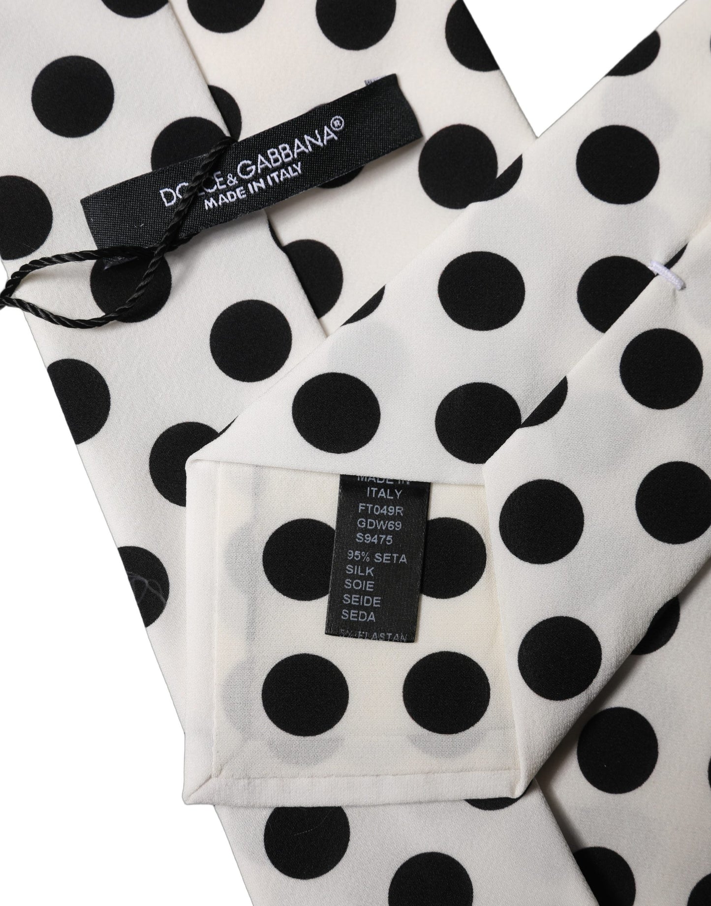 Dolce & Gabbana Cravate en soie à pois noirs et blancs réglable pour femme