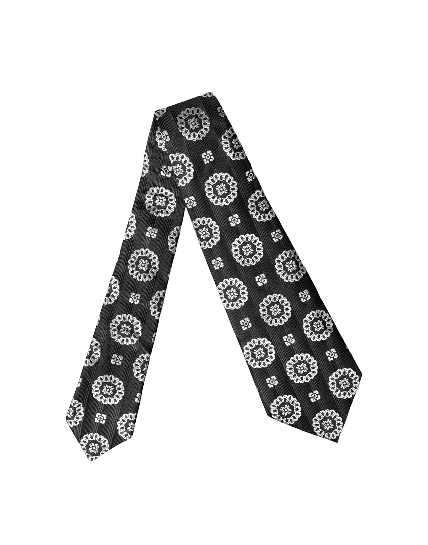 Corbata de seda floral en blanco y negro ajustable para mujer Dolce & Gabbana