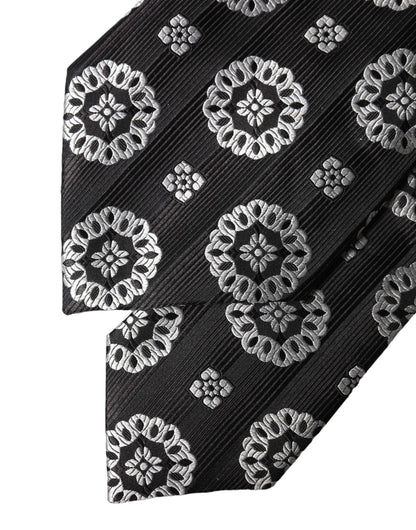 Corbata de seda floral en blanco y negro ajustable para mujer Dolce & Gabbana