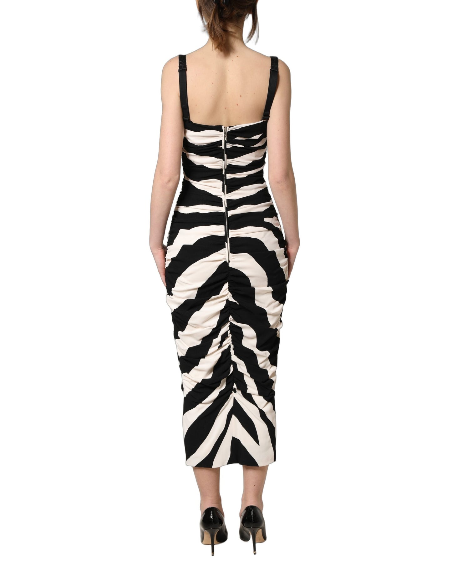 Robe mi-longue Dolce & Gabbana en cady zébré noir et blanc