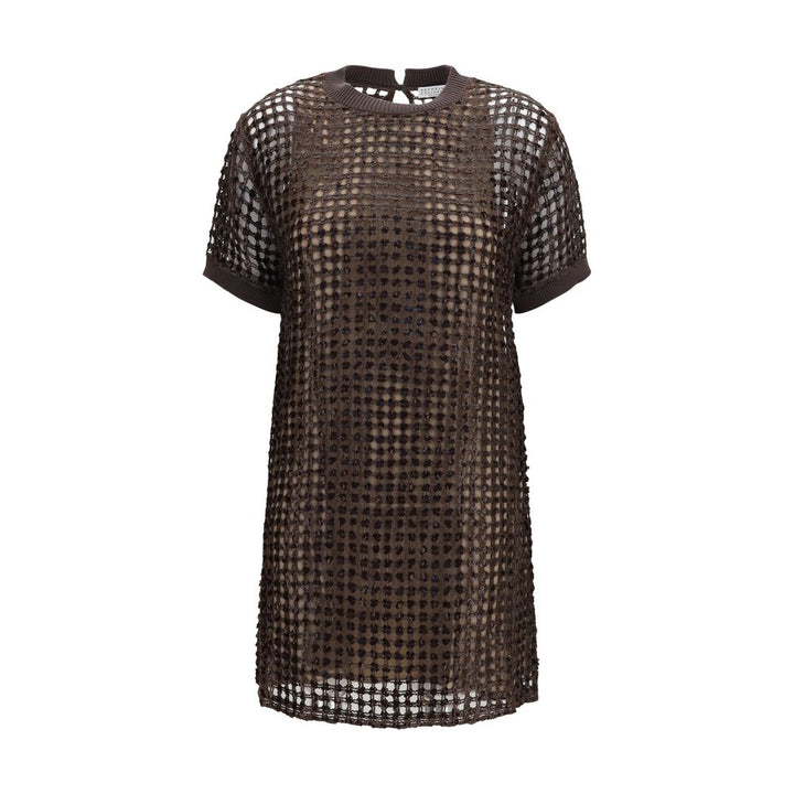 Vestido de cóctel de seda marrón de Brunello Cucinelli