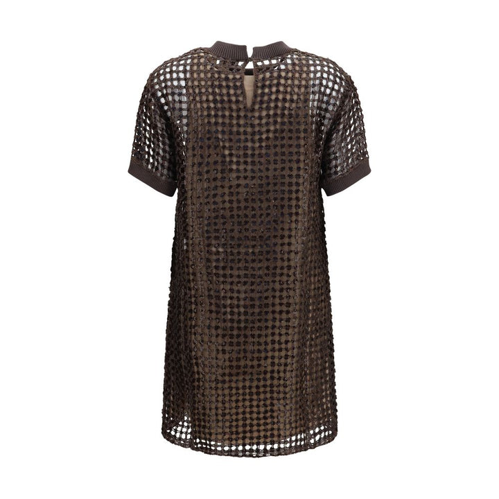 Vestido de cóctel de seda marrón de Brunello Cucinelli