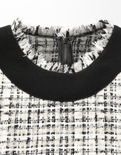 Robe midi fourreau évasée en tweed noir et blanc Dolce & Gabbana