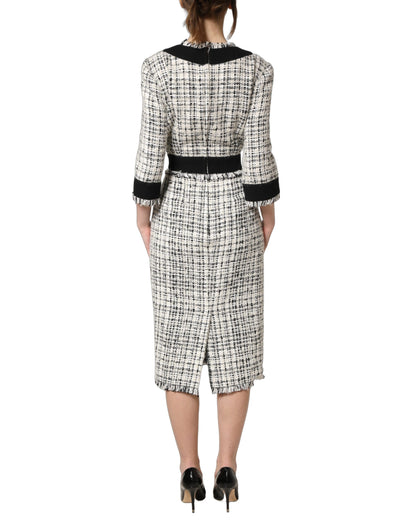 Robe midi fourreau évasée en tweed noir et blanc Dolce & Gabbana