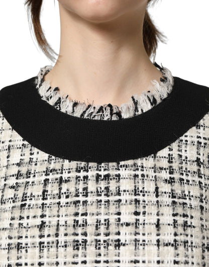Robe midi fourreau évasée en tweed noir et blanc Dolce & Gabbana