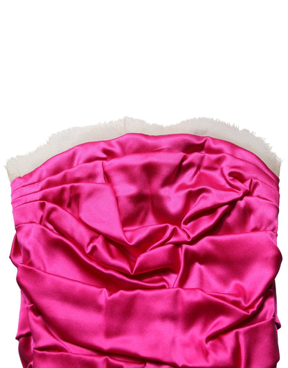 Vestido de noche sin tirantes de satén fruncido rosa intenso de Dolce & Gabbana