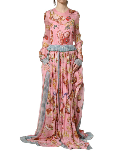 Robe longue plissée rose clair à imprimé pain Dolce & Gabbana