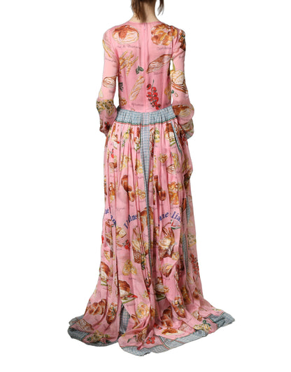 Robe longue plissée rose clair à imprimé pain Dolce & Gabbana