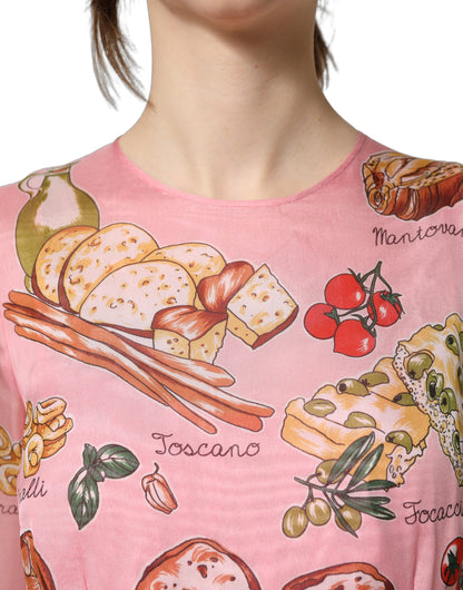 Robe longue plissée rose clair à imprimé pain Dolce & Gabbana