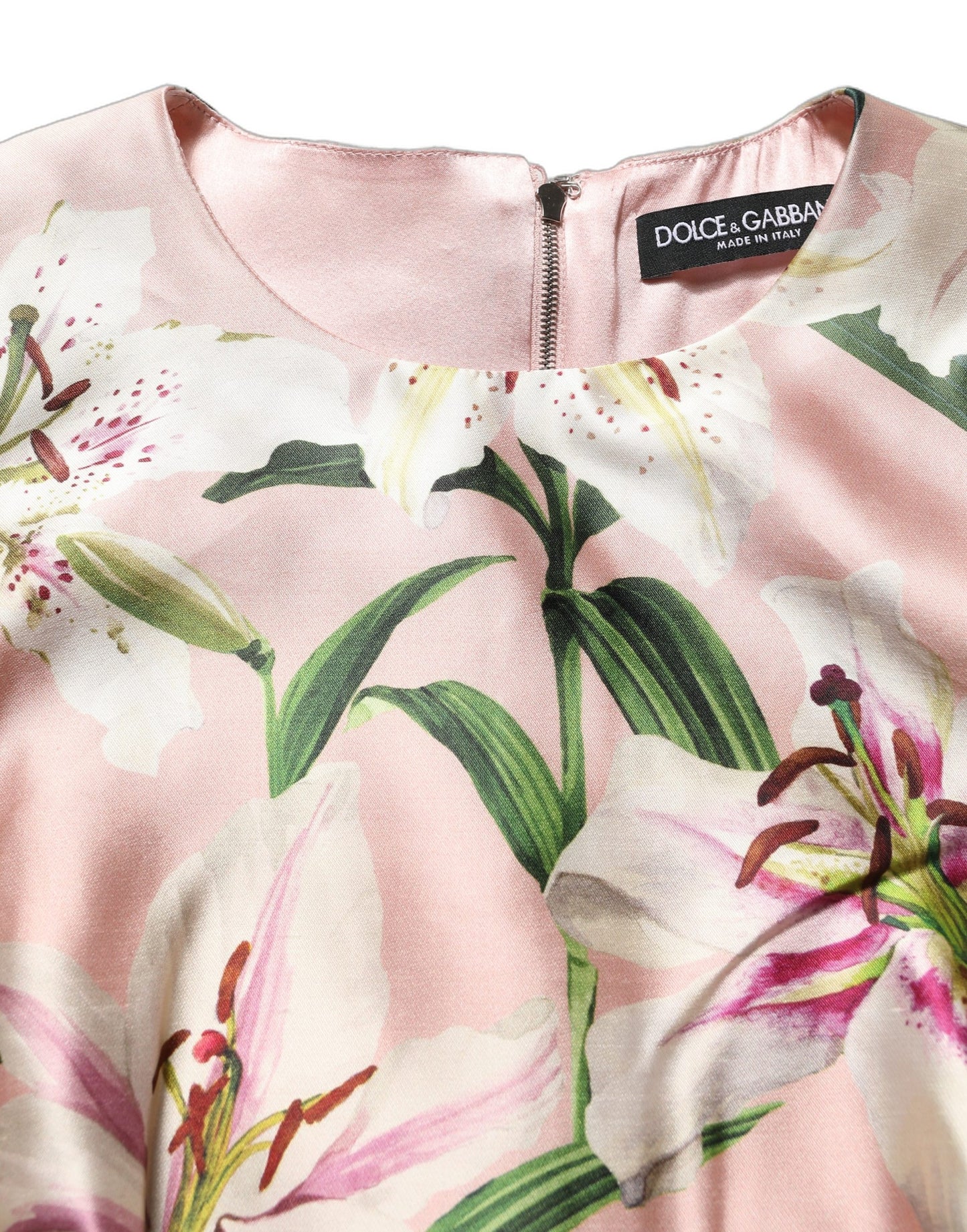Robe fourreau sans manches à imprimé lys rose clair Dolce & Gabbana