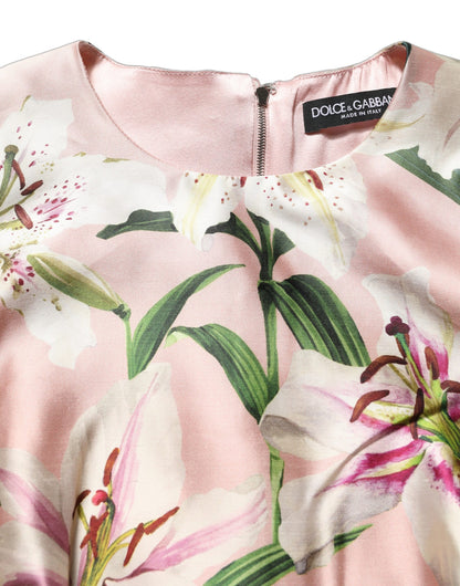 Robe fourreau sans manches à imprimé lys rose clair Dolce & Gabbana