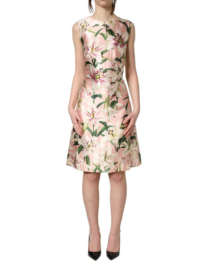 Robe fourreau sans manches à imprimé lys rose clair Dolce & Gabbana