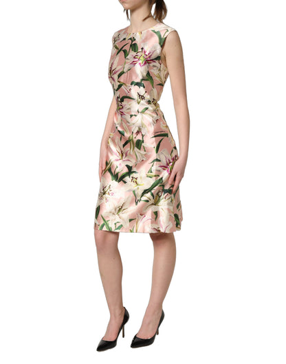Robe fourreau sans manches à imprimé lys rose clair Dolce & Gabbana