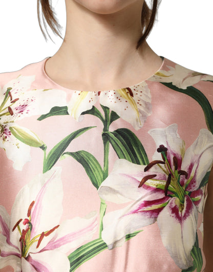 Robe fourreau sans manches à imprimé lys rose clair Dolce & Gabbana