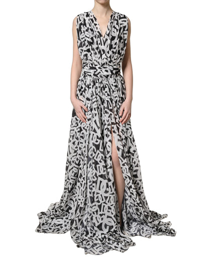 Vestido largo sin mangas Dolce & Gabbana negro con logo blanco