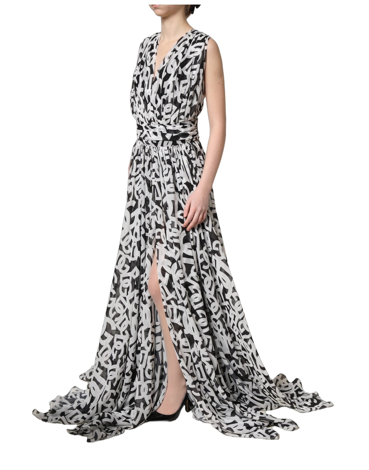 Vestido largo sin mangas Dolce & Gabbana negro con logo blanco