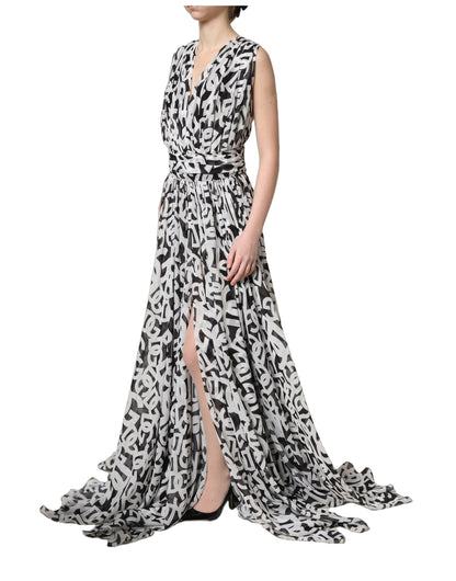 Vestido largo sin mangas Dolce & Gabbana negro con logo blanco