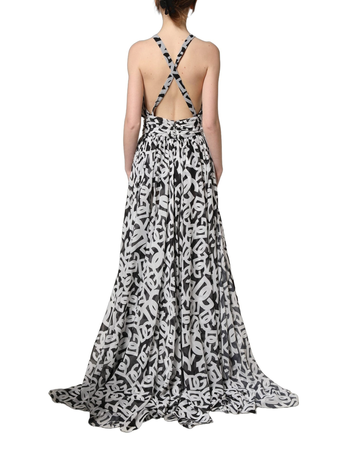 Vestido largo sin mangas Dolce & Gabbana negro con logo blanco
