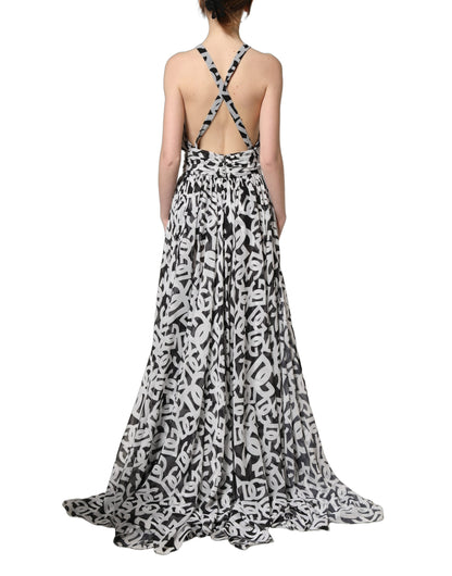 Vestido largo sin mangas Dolce & Gabbana negro con logo blanco