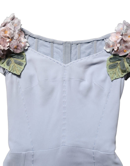 Vestido Dolce & Gabbana Light Blue de manga corta con aplicaciones de hortensias