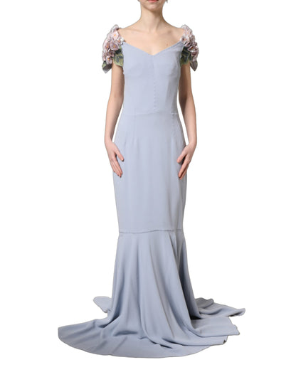 Vestido Dolce & Gabbana Light Blue de manga corta con aplicaciones de hortensias