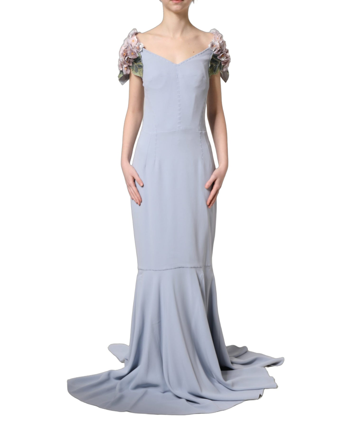 Vestido Dolce & Gabbana Light Blue de manga corta con aplicaciones de hortensias